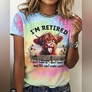 Women's Colorful Retired Cow Graphic T-Shirt